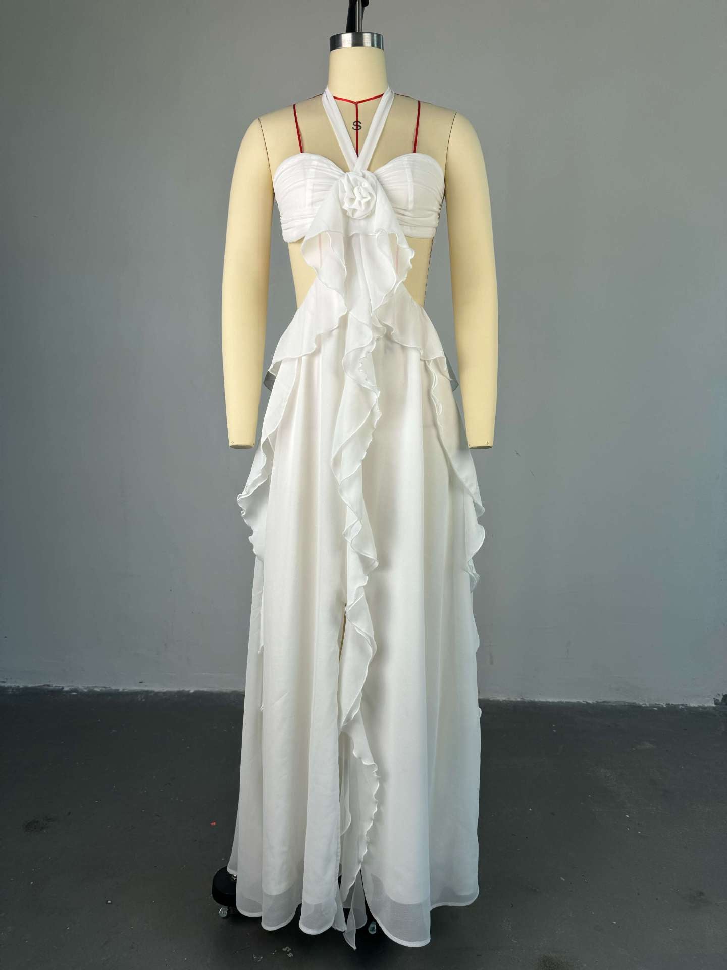 Women's Autumn Halter Neck Chic Strapless Low Back Long Dress 9