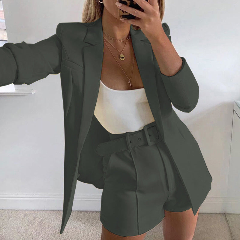 Women fashion Blazer+Shorts with belt Two-piece 39