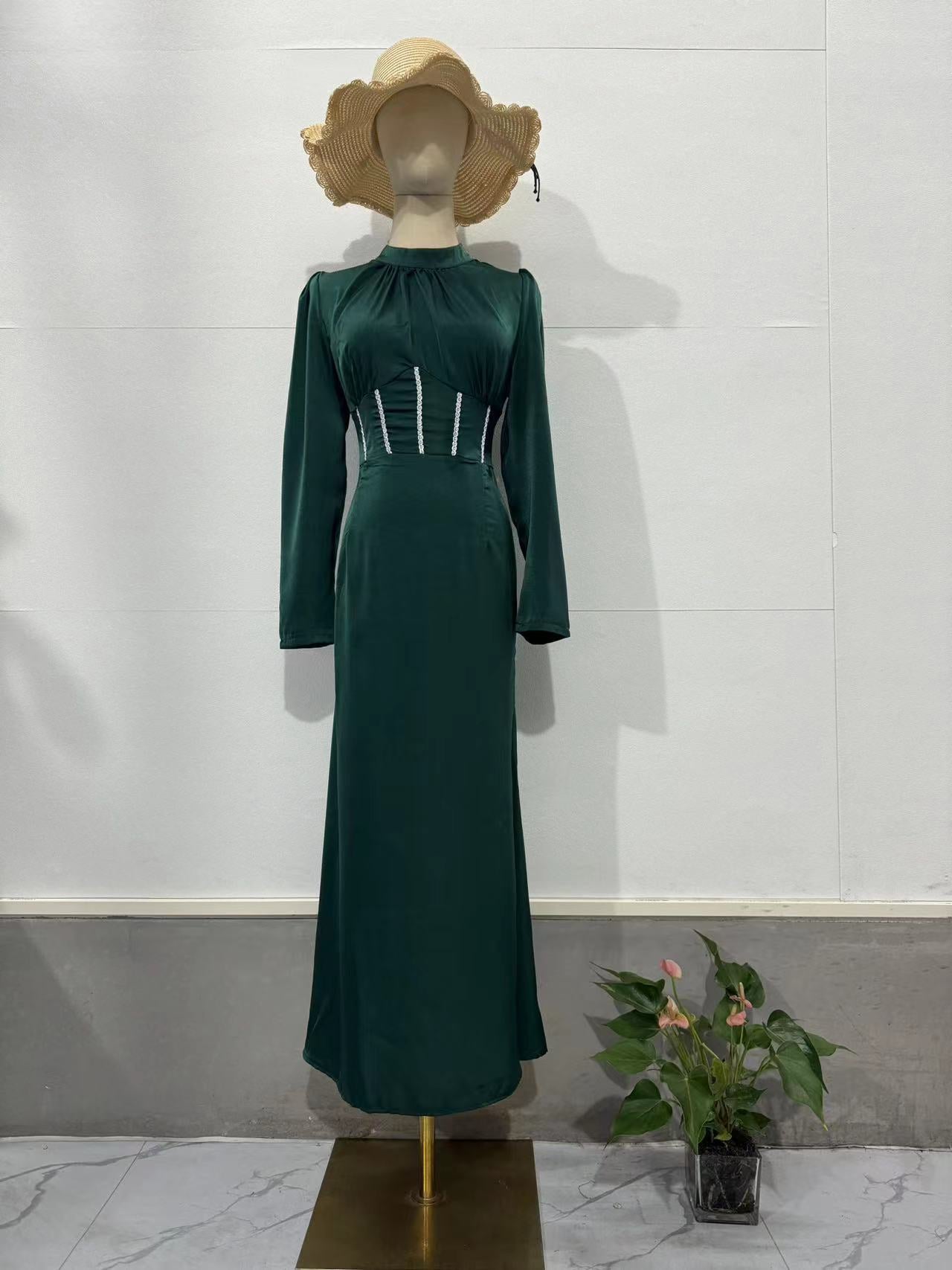 Autumn Slim Long-Sleeved Pleated Lace-Up Irregular Long Dress For Women 18