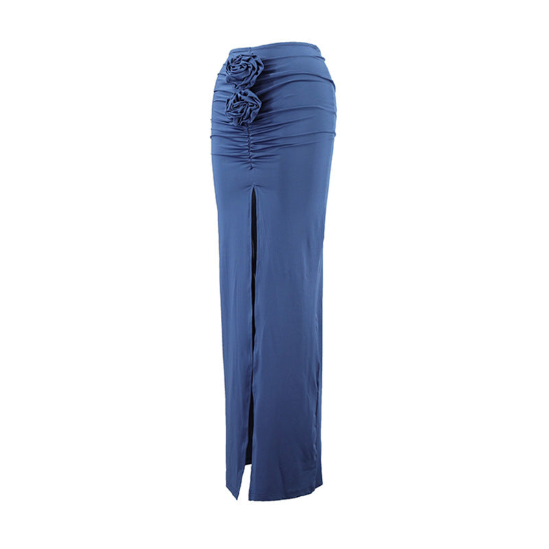 Summer Solid Color Slim Flower Split Long Skirt 25