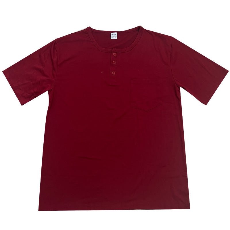 Men's Solid Button Stand Collar Short Sleeve T-shirt 26