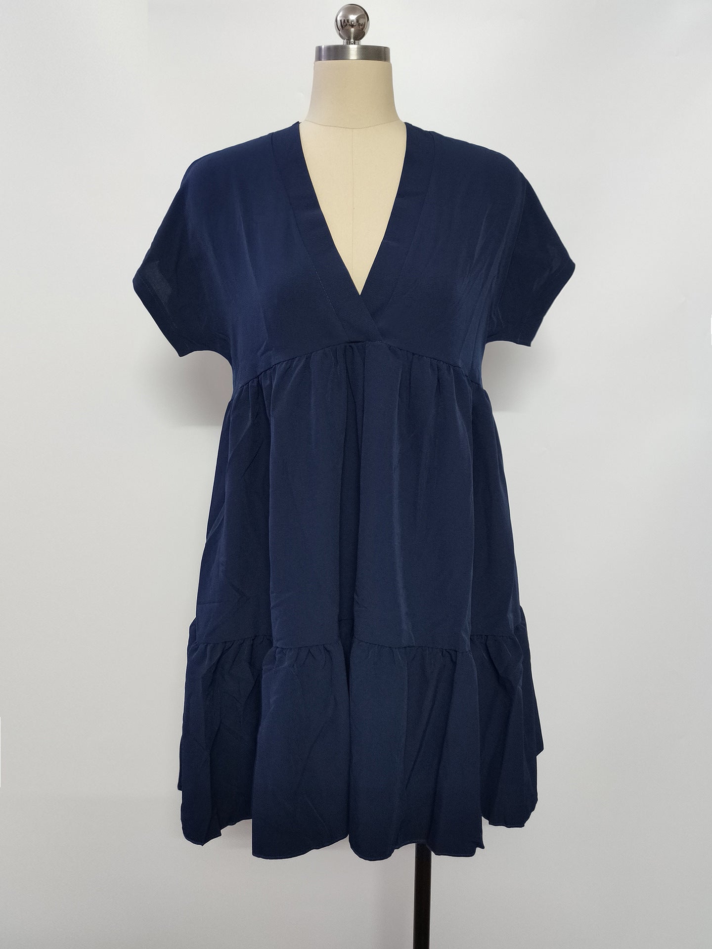 Women's Summer Holiday Style Ruffle Hem V-Neck Solid Color Loose Short Dress 18