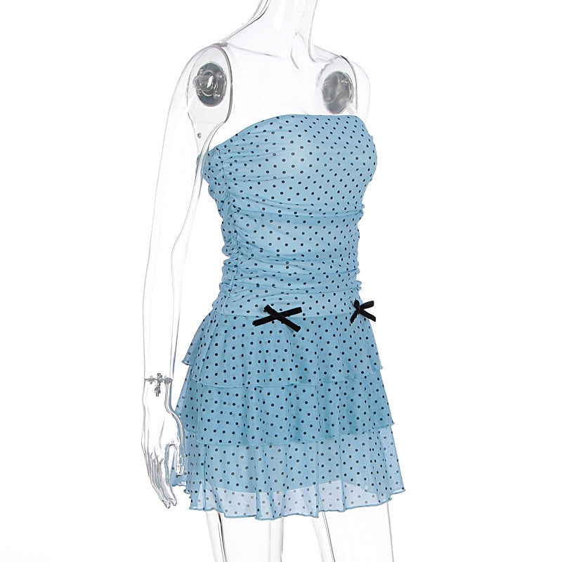 Women Summer Women Sexy Polka Dot Strapless Ruffle Bodycon Dress 9