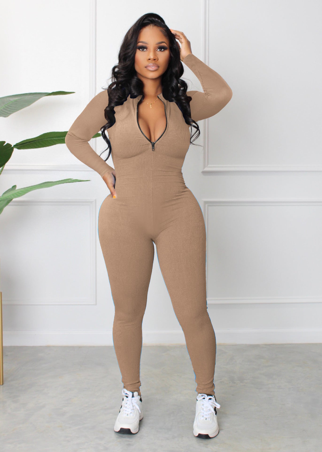 Women Fall Zip Long Sleeve Sports Jumpsuit 6