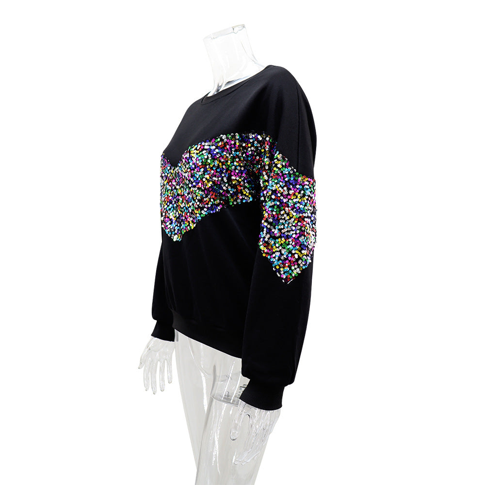 Women Colorful Pearlescent Sequins Decorated Solid Top 5