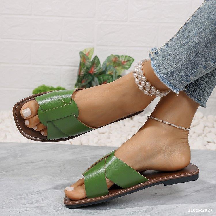 Summer Plus Size women's fashionable leather flip flops outdoor wear flat slippers 20