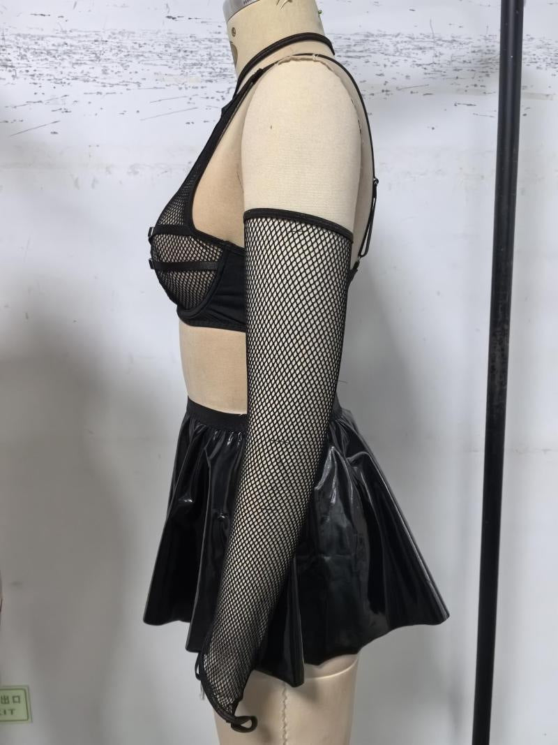 Women lace and PU-leather Sexy Lingerie Set 5