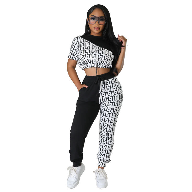 Women Fall Casual Colorblock Top and Pant Two-Piece Set 5