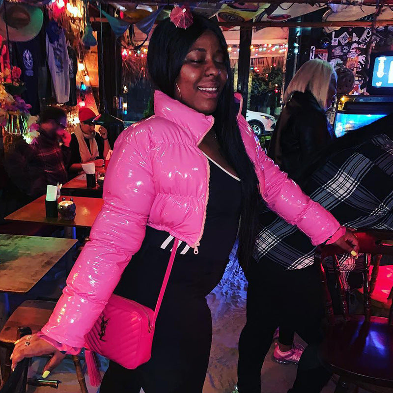 Winter Turndown Collar Camo Print Zip Reversible Women's Cotton Top 7