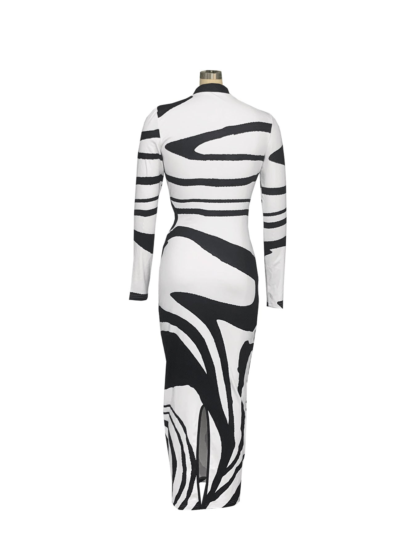 Women's Winter Sexy Slim Contrast Color Fashionable Round Neck Open Waist Slim Dress 7