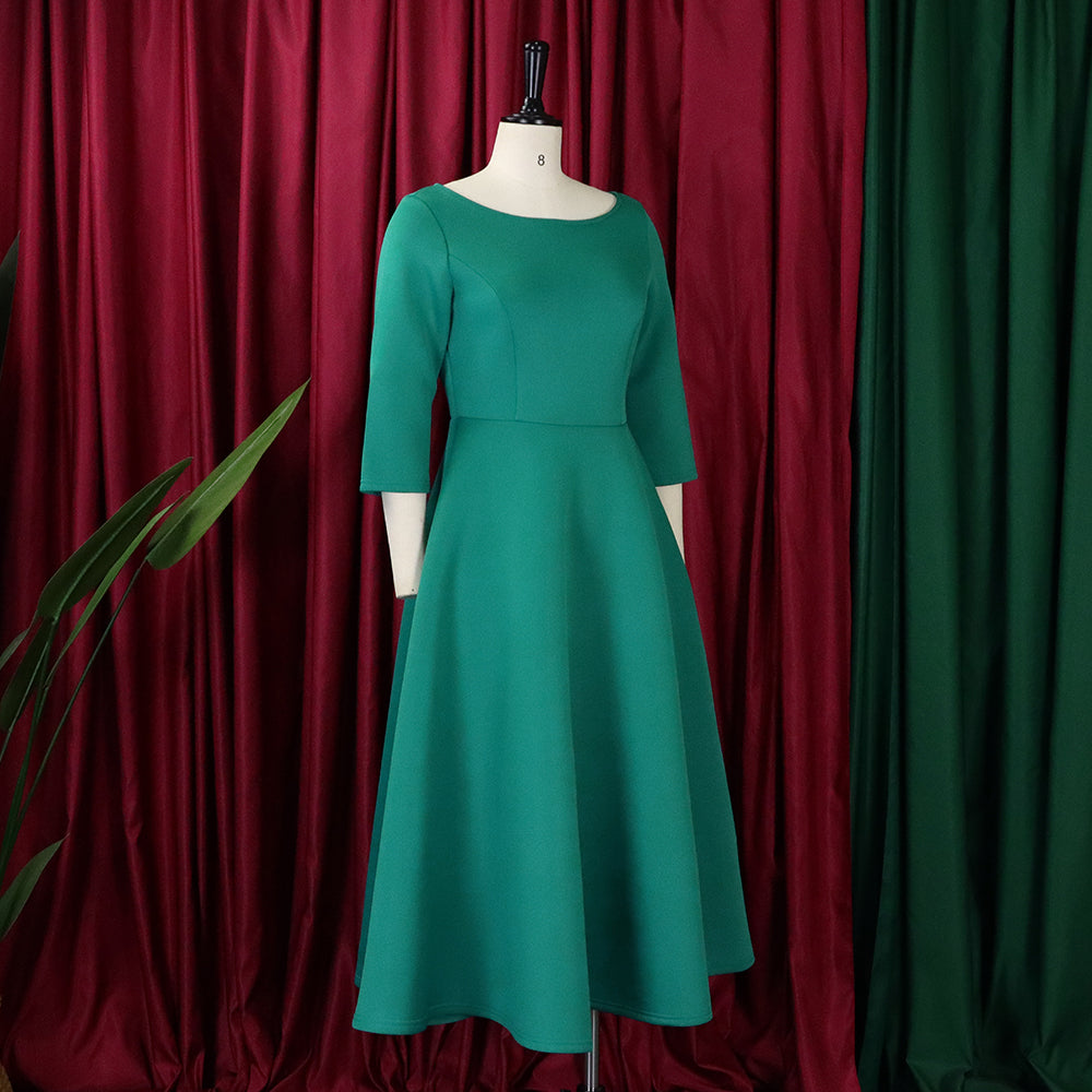 Women's Summer Solid Color Swing Dress Chic Evening Dress 16