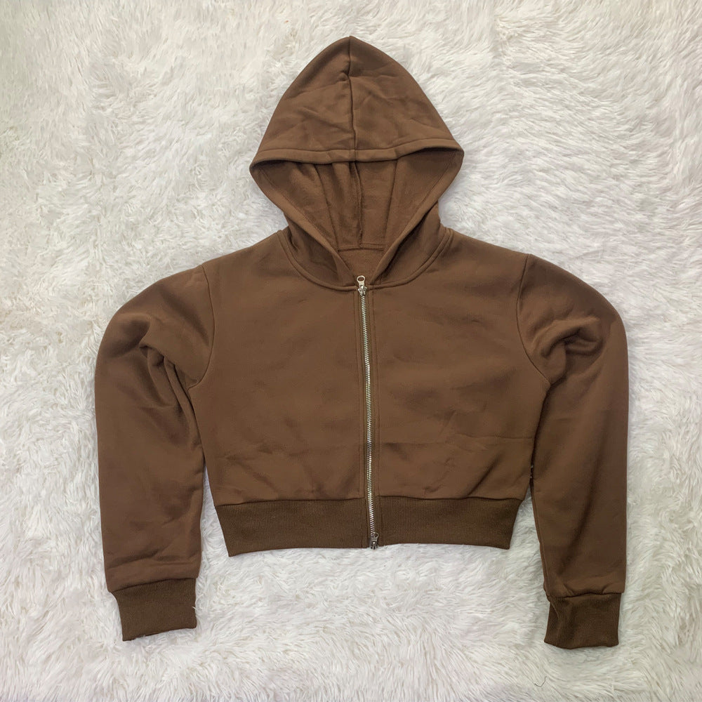 Women casual Rib Patchwork hooded zipper jacket 8