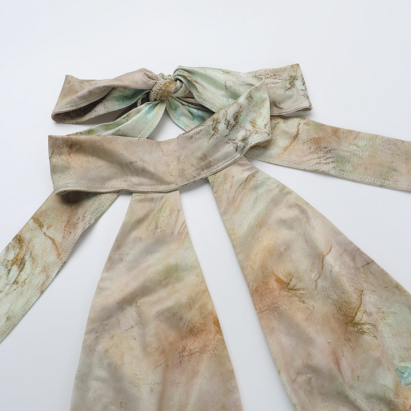 Women Sexy Hollow Print Halter Neck Backless Bodycon Dress 9