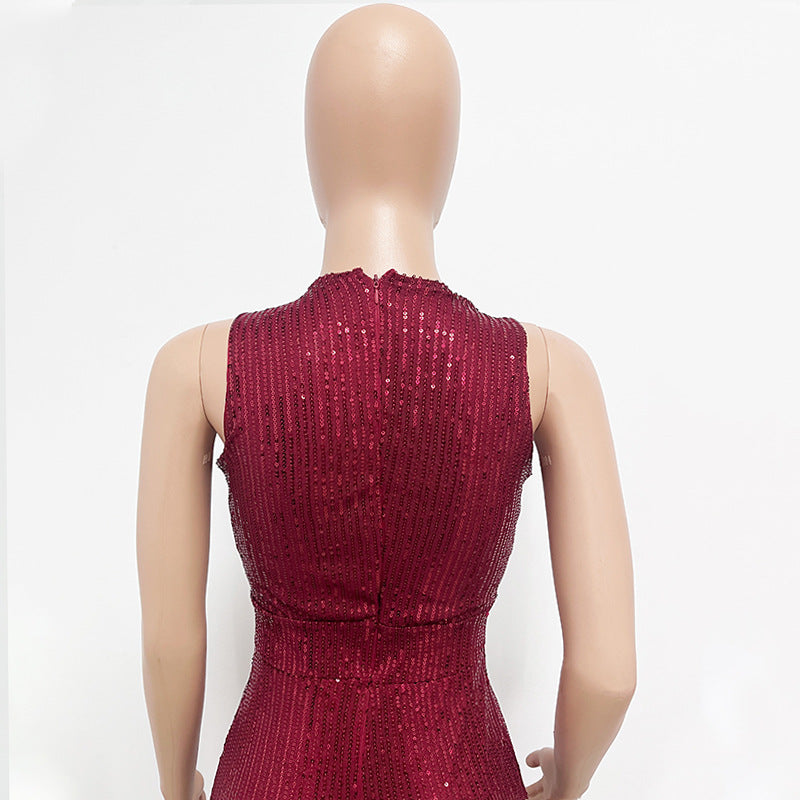 Sleeveless Sequin Round Neck Slim Fit Women's Jumpsuit 45