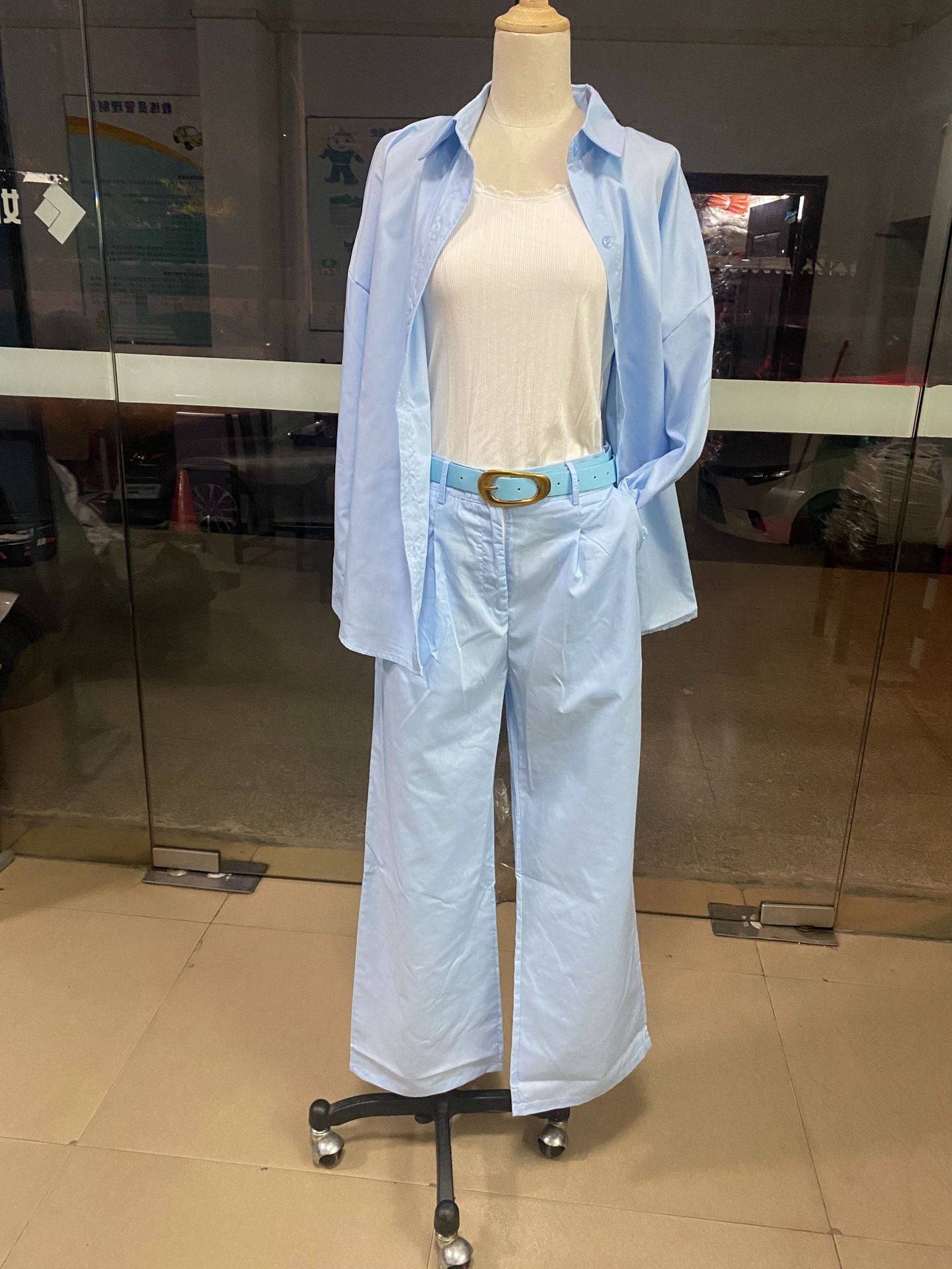 Women's Fashion Linen Solid Color Loose Long-Sleeve Blouse & Casual Pants Set 8