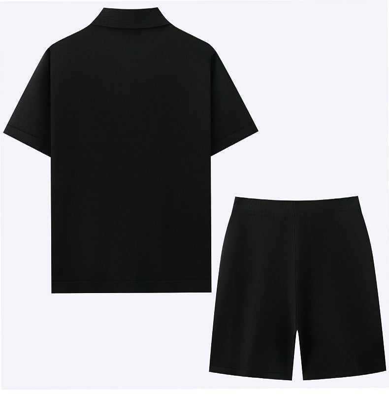 Men's Summer Knitting Polo Top and Shorts Two Piece 8