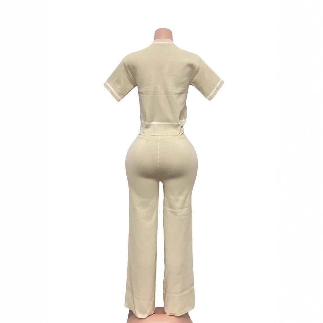 Spring/Summer Casual Knit Set Letter & Heart Print Short-Sleeve Top + High-Waist Pants 6