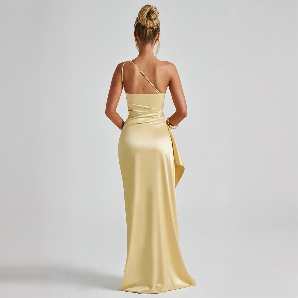 Women's Sexy Slit Slash Shoulder Sleeveless Evening Dress 17