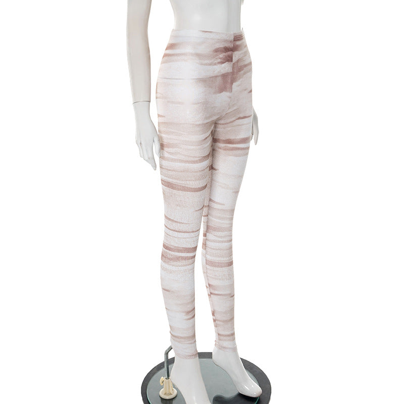 Women Spring and Summer Mesh Print See-Through Tight Pants 17