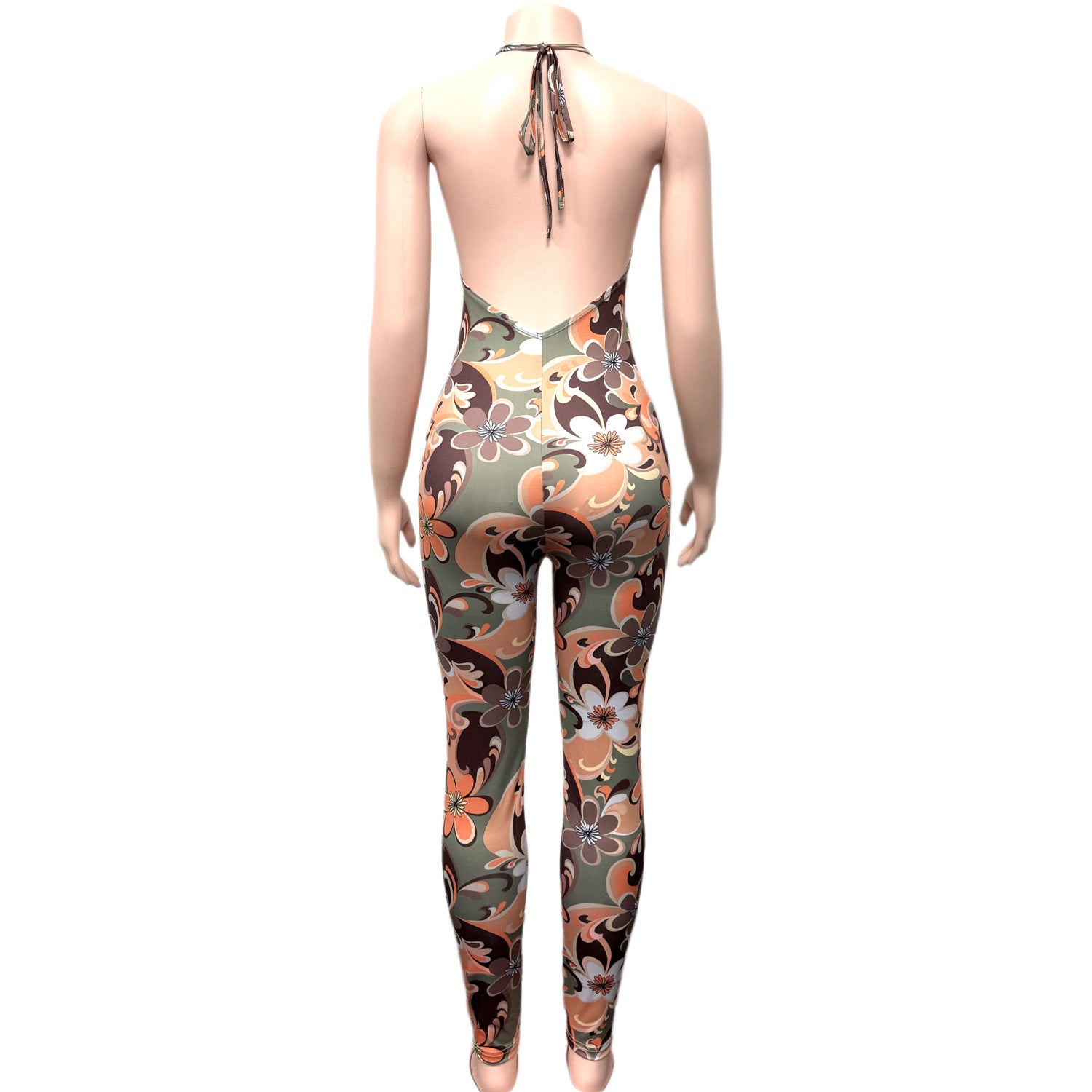 Women's Summer Sexy Deep Low Back Halter Neck Fashion Print Slim Fit Jumpsuit 8