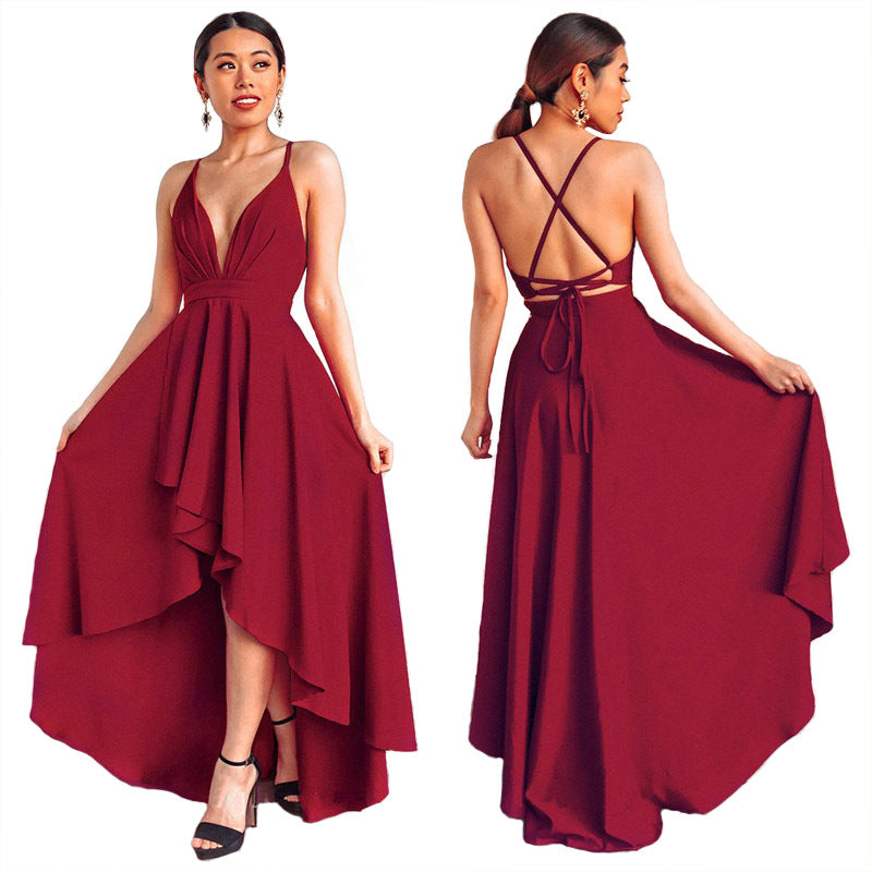 Strap Plus Size Women's V-Neck Swing Dress Sexy Low Back Formal Party Dress 16