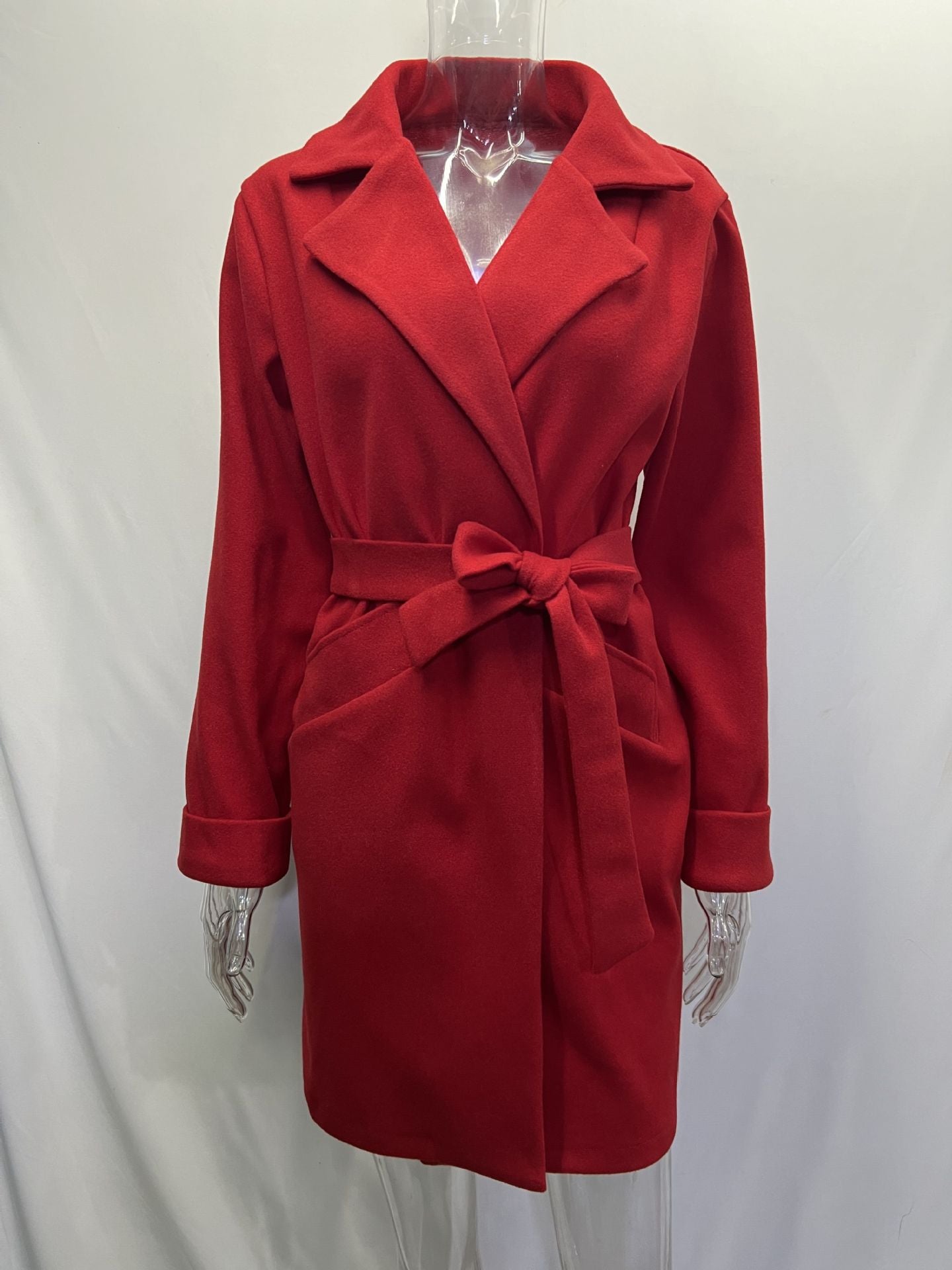 Women Belt Turndown Collar Coat 24