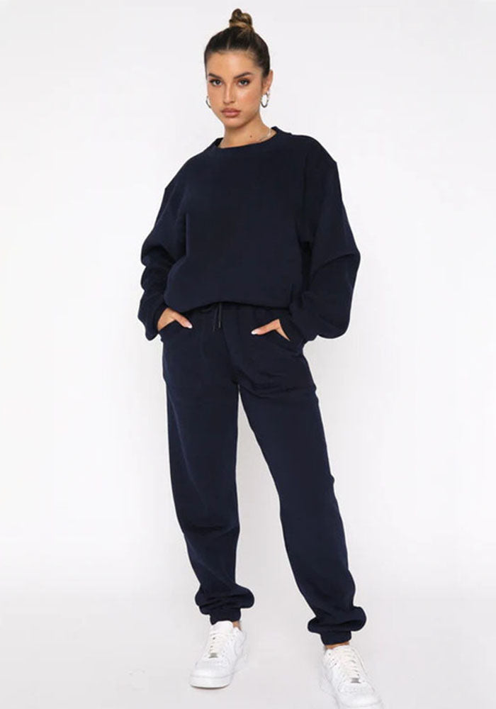 Solid Color Fleece Round Neck Pullover Long Sleeve Hoodies Fashionable Casual Pants Set