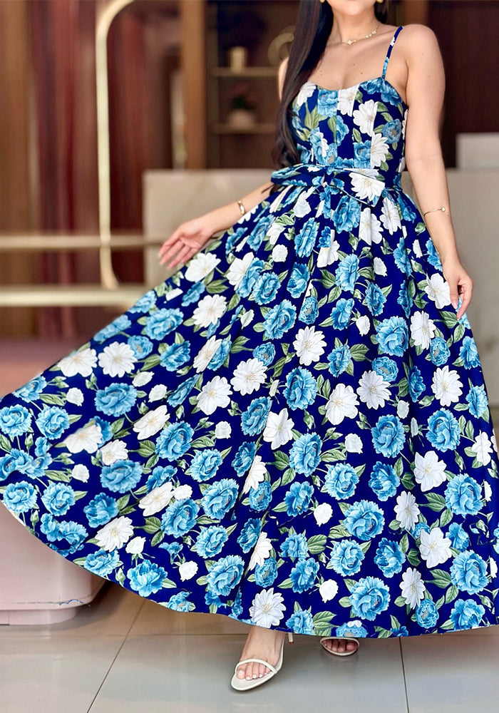 Women Holidays Elegant Floral Print Strap Dress