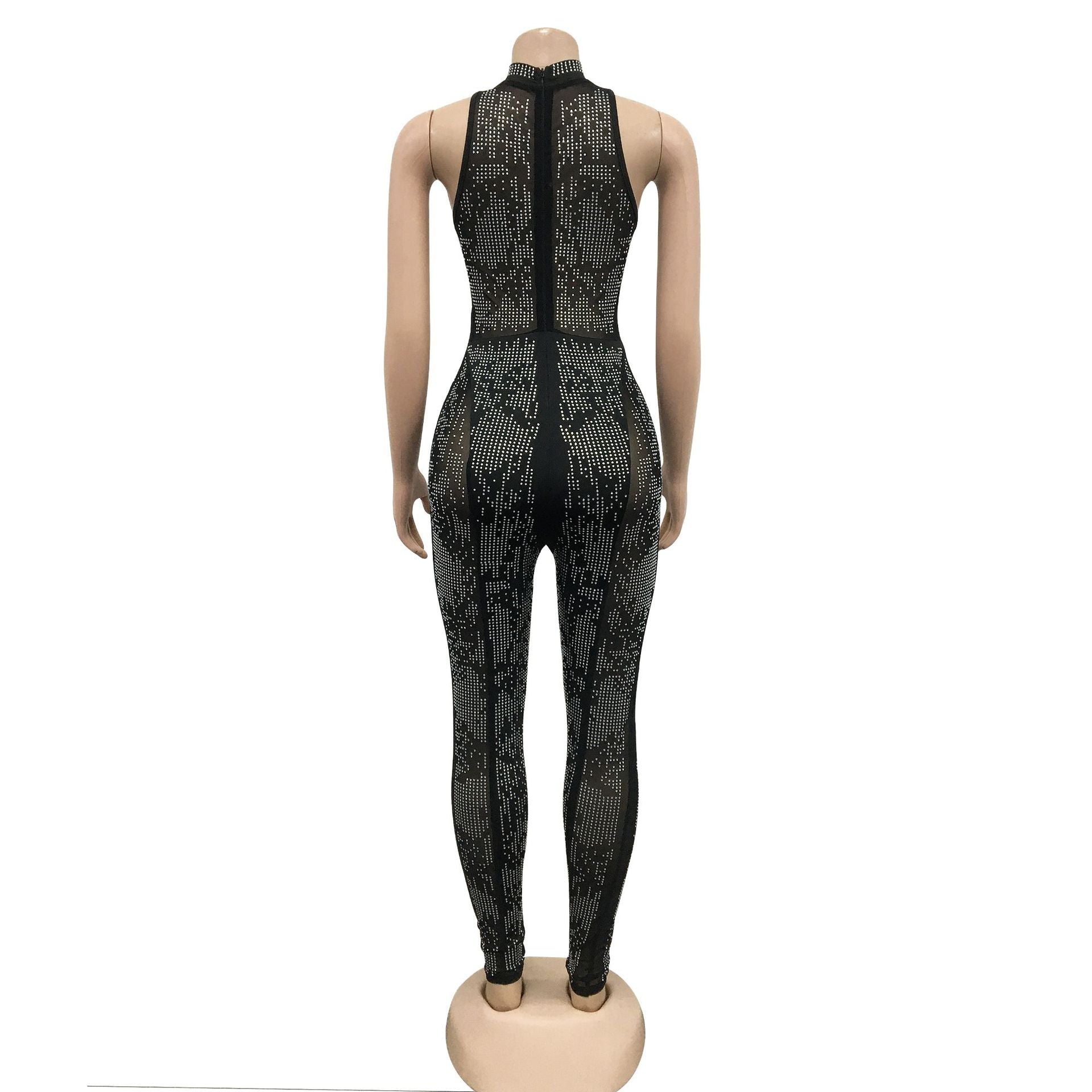 Women'S Fashion Mesh See-Through Beaded Sleeveless Jumpsuit 10