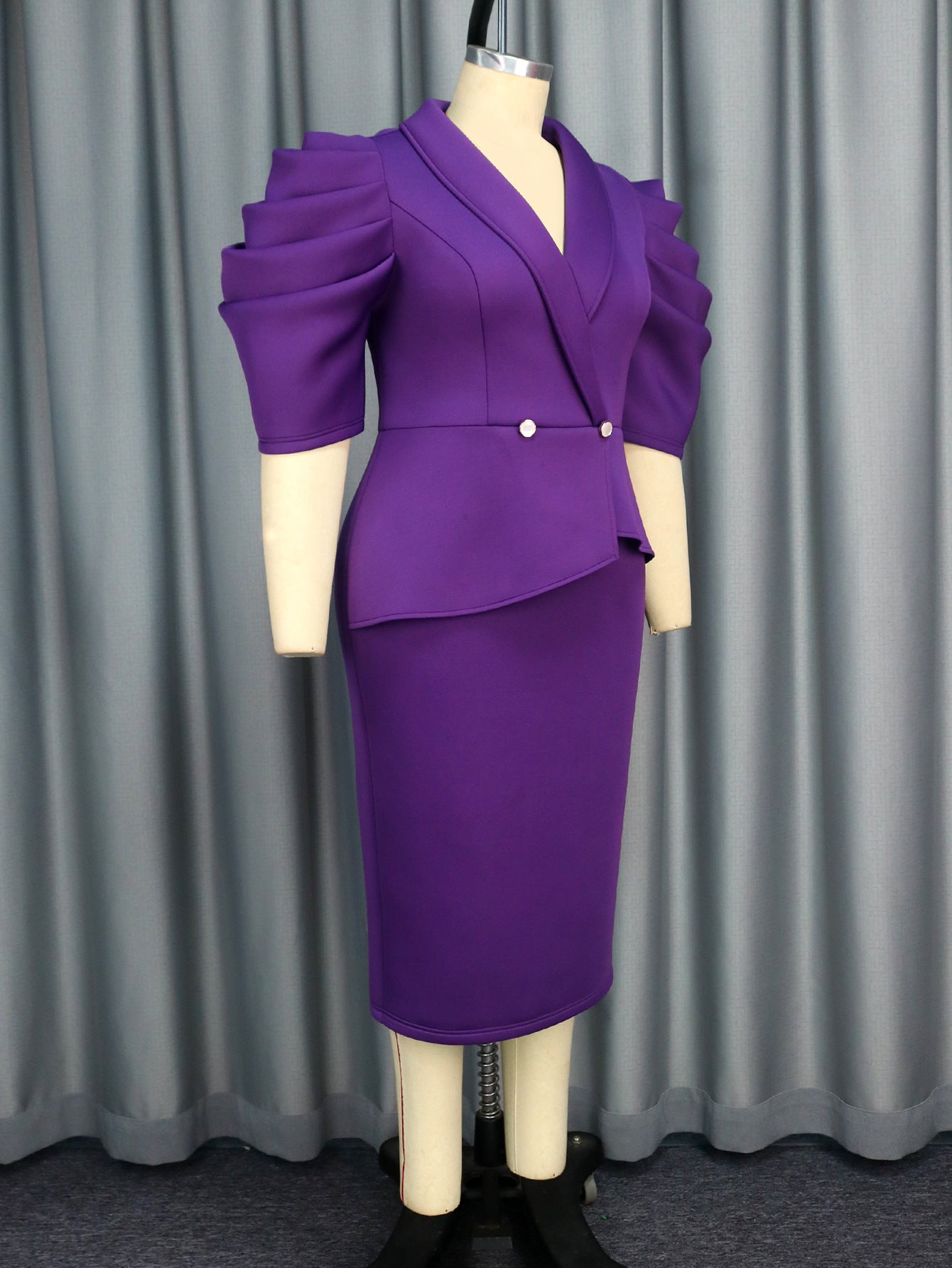 Chic Turndown Collar Solid Color High Waist  Plus Size Party Dress 6