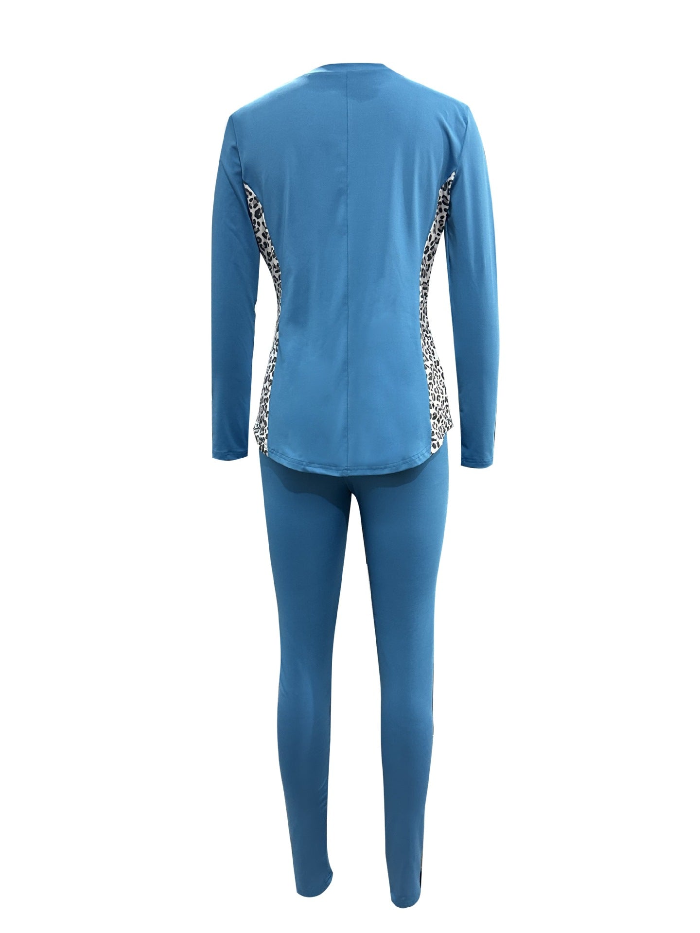 Women Leopard Patchwork Casual Round Neck Top and Pants Two-piece Set 17