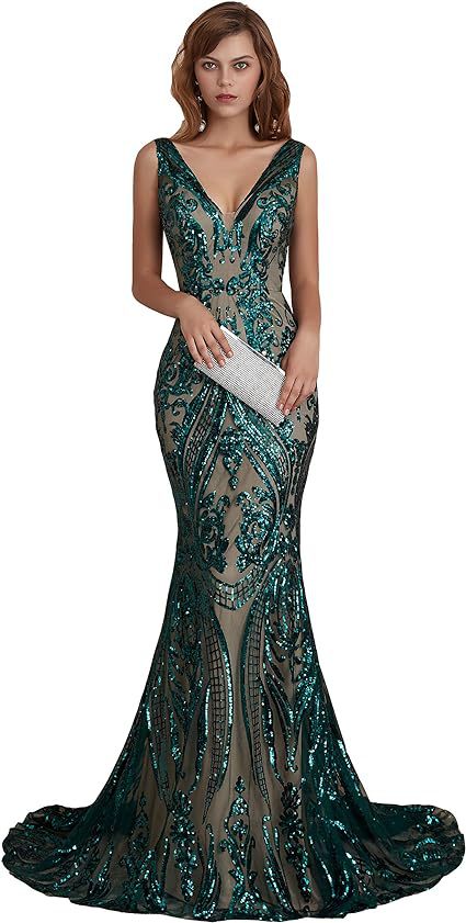 Women Sleeveless Sexy V-Neck Formal Party Sequin Evening Dress（Processing time need 3-6 days） 7