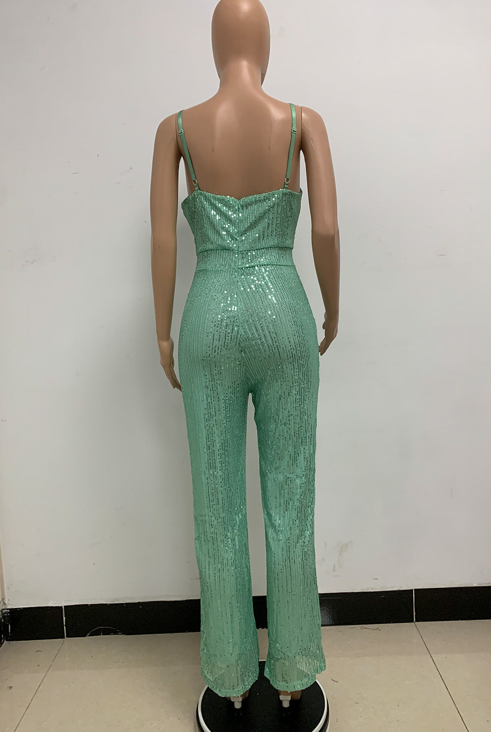 Deep V Neck Low Back Sleeveless Chic Sequined Straps Elegant Women's Party Jumpsuit 133