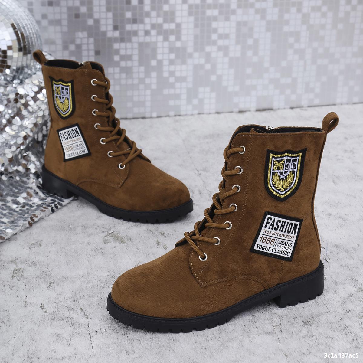 Winter Thick Sole Lace-Up Low Heel Decorated Martin Boots Women's Shoes 21