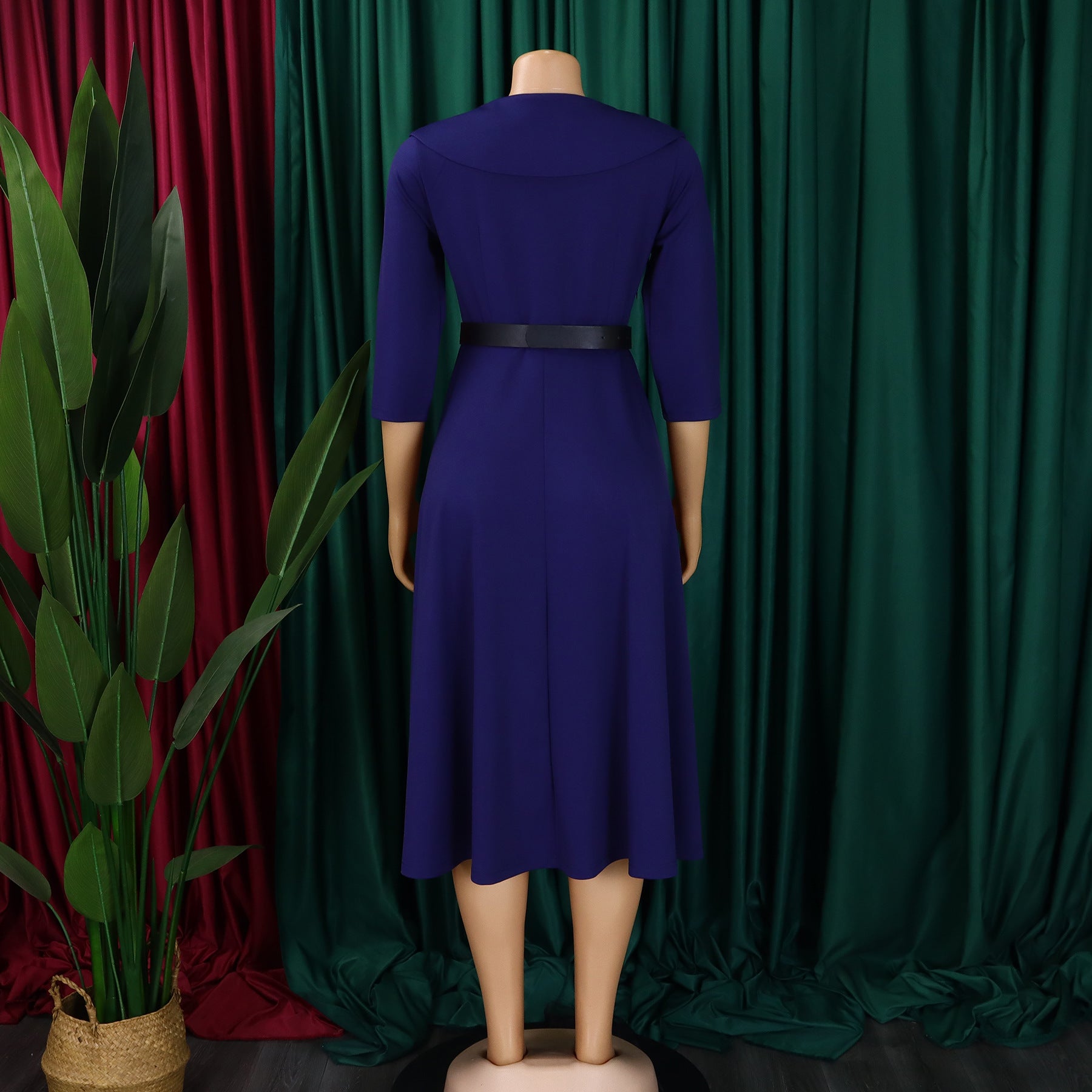 Women's Chic Turndown Collar Short Sleeve A-Line African Dress 14