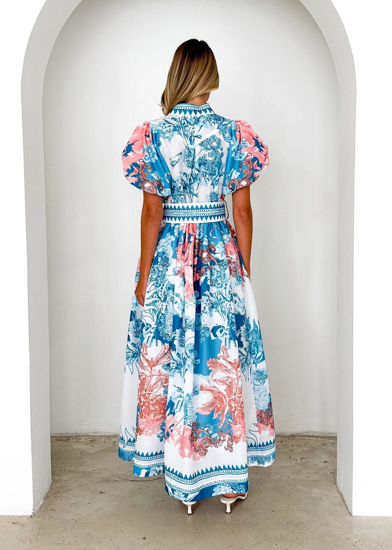 Women summer casual lace print long dress