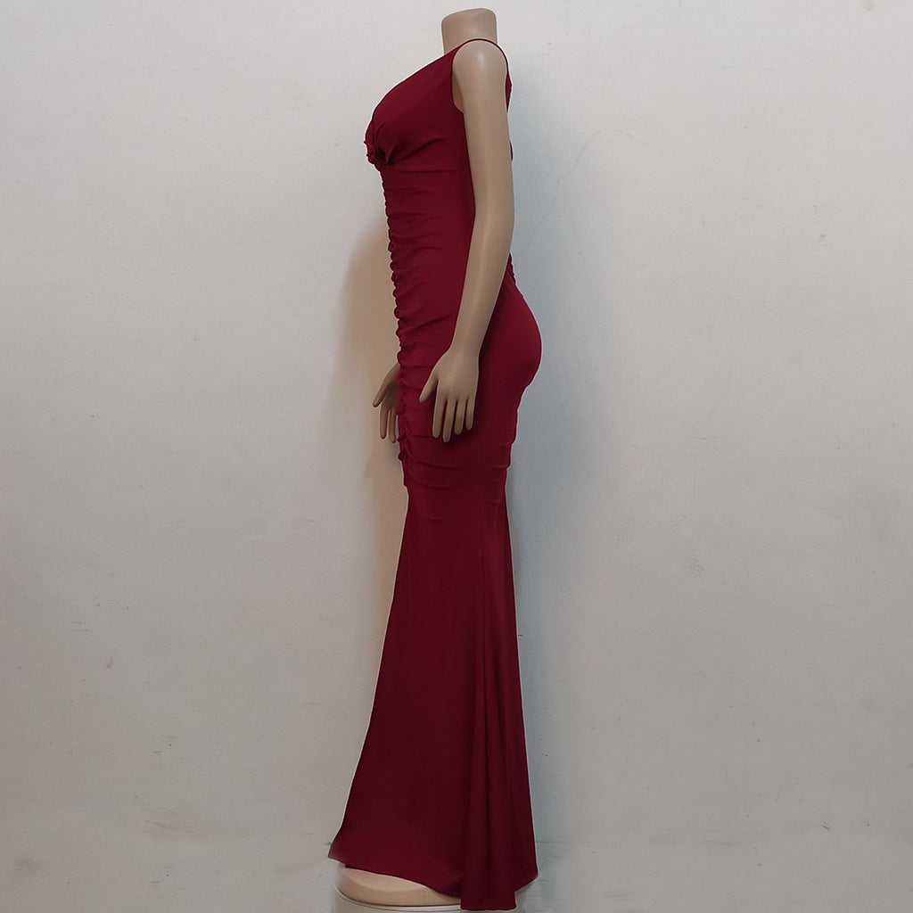 Women Sexy V Neck Slightly Wrinkled Dress 31