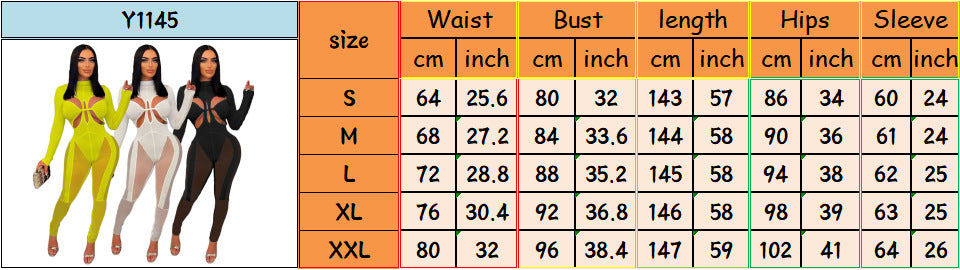 Women Mesh Patchwork Sexy Long Sleeve Jumpsuit 12