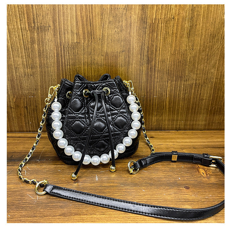Women Lingge Bag Fashion Pearl Bucket Bag Shoulder Messenger Bag 3
