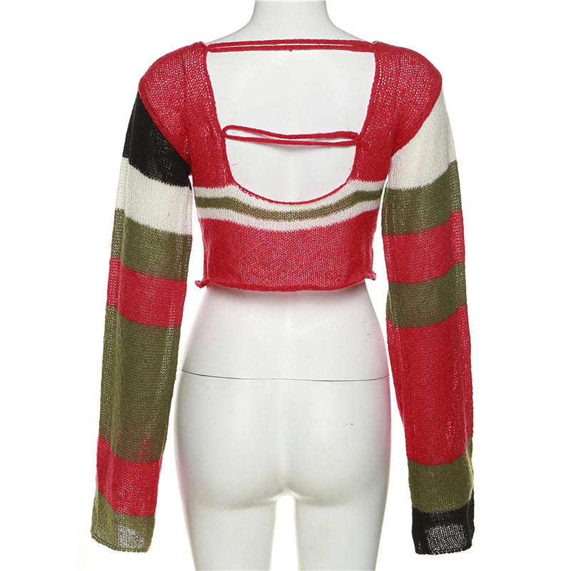 Autumn Women's Casual Contrast Color Knitting Round Neck Street Trendy Long Sleeve Tops For Women 13