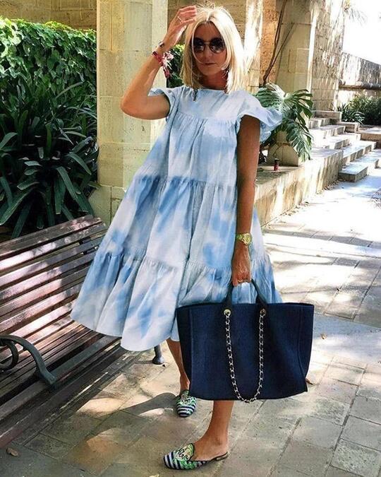 Plus Size Women Summer Dress Round Neck Pink Maple Leaf Casual Beach Dress 32