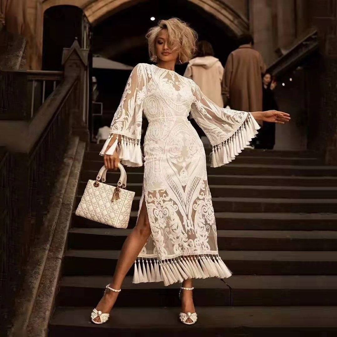 Women Tassel Lace Embroidered Dress 5