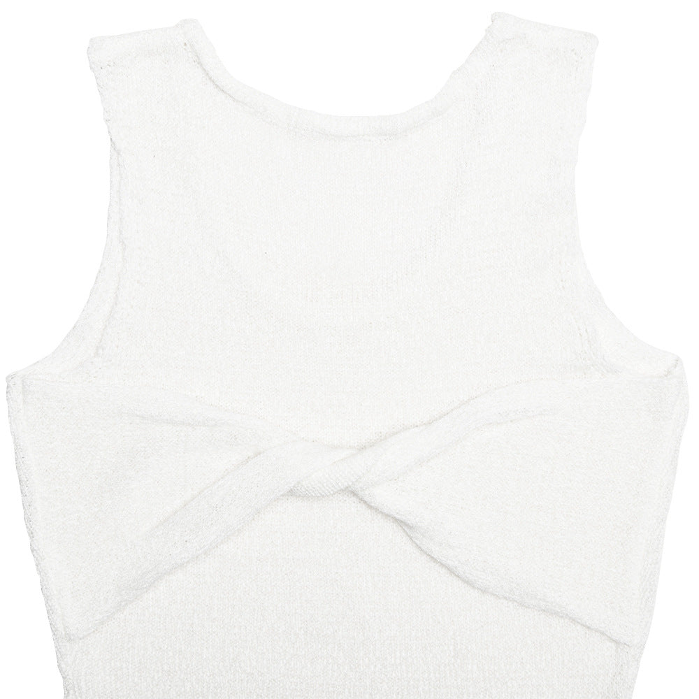 Spring And Summer Sexy And Fashionable Sleeveless Knitting Knot Round Neck Slim Long Dress 14