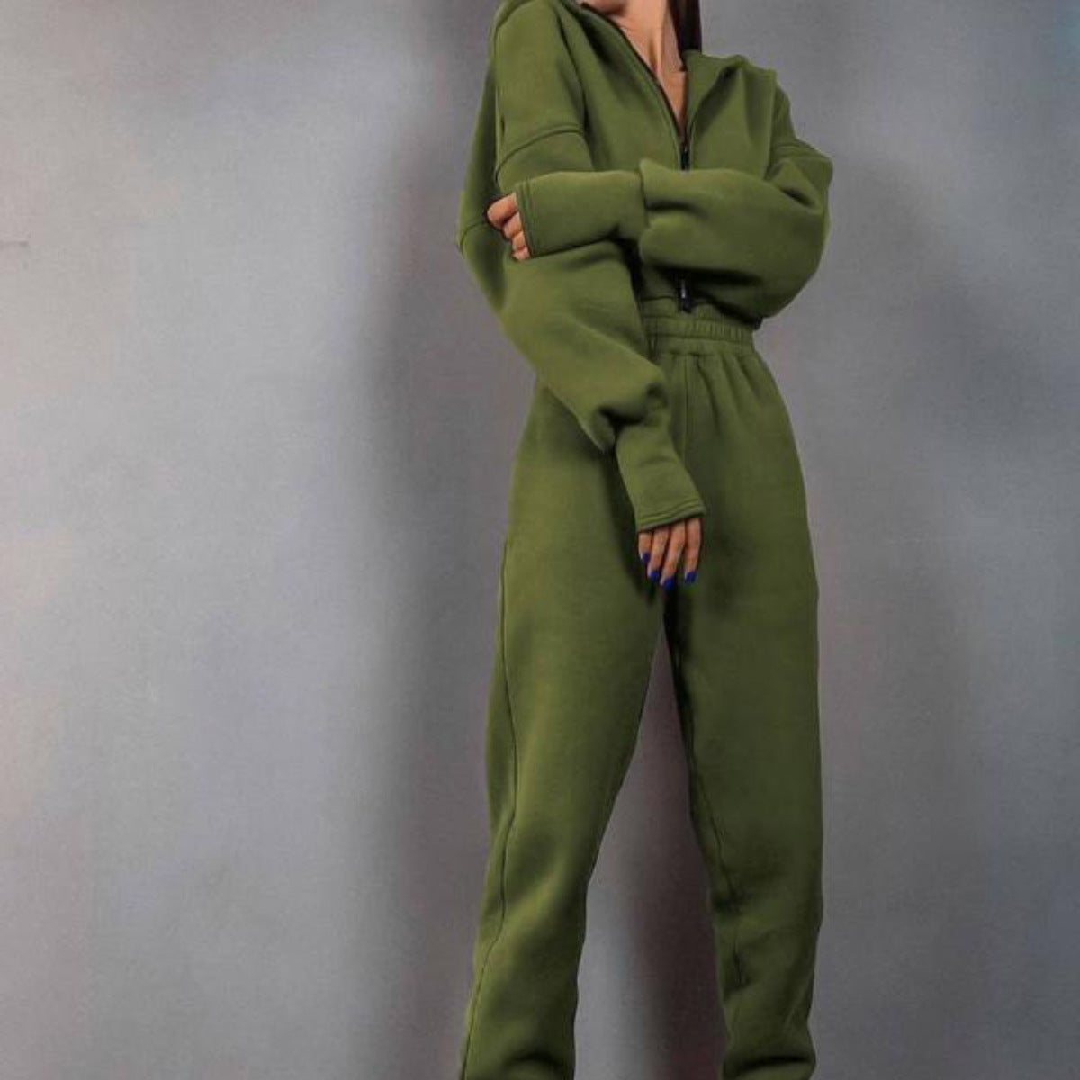 Sports Casual Women's Hooded Zipper Slim Waist One-Piece Jumpsuit 6