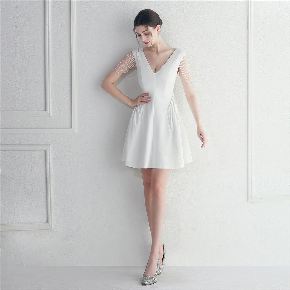 Women Elegant Beaded Mini Evening Dress 5