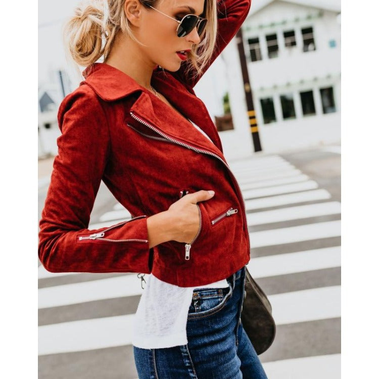 Women'S Coat Autumn And Winter Turndown Collar Zippers Short Women'S Jacket 9