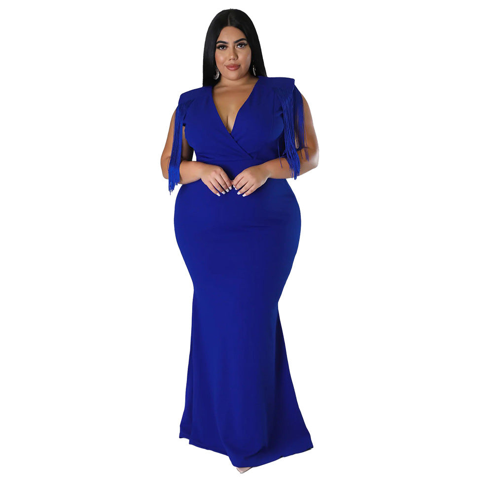 Plus Size Women Sexy V-Neck Sleeveless Fringe Dress 4