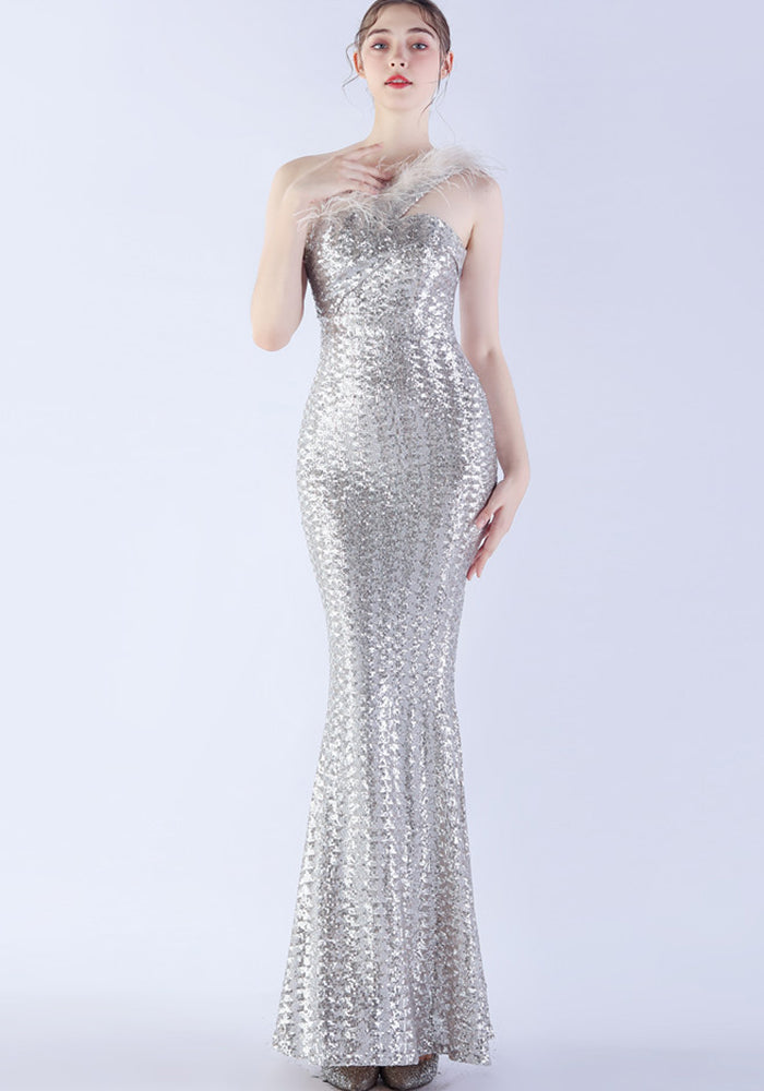 Luxury Sequin Slash shoulder Sleeveless Mermaid Plus Size Formal Party Evening Dress