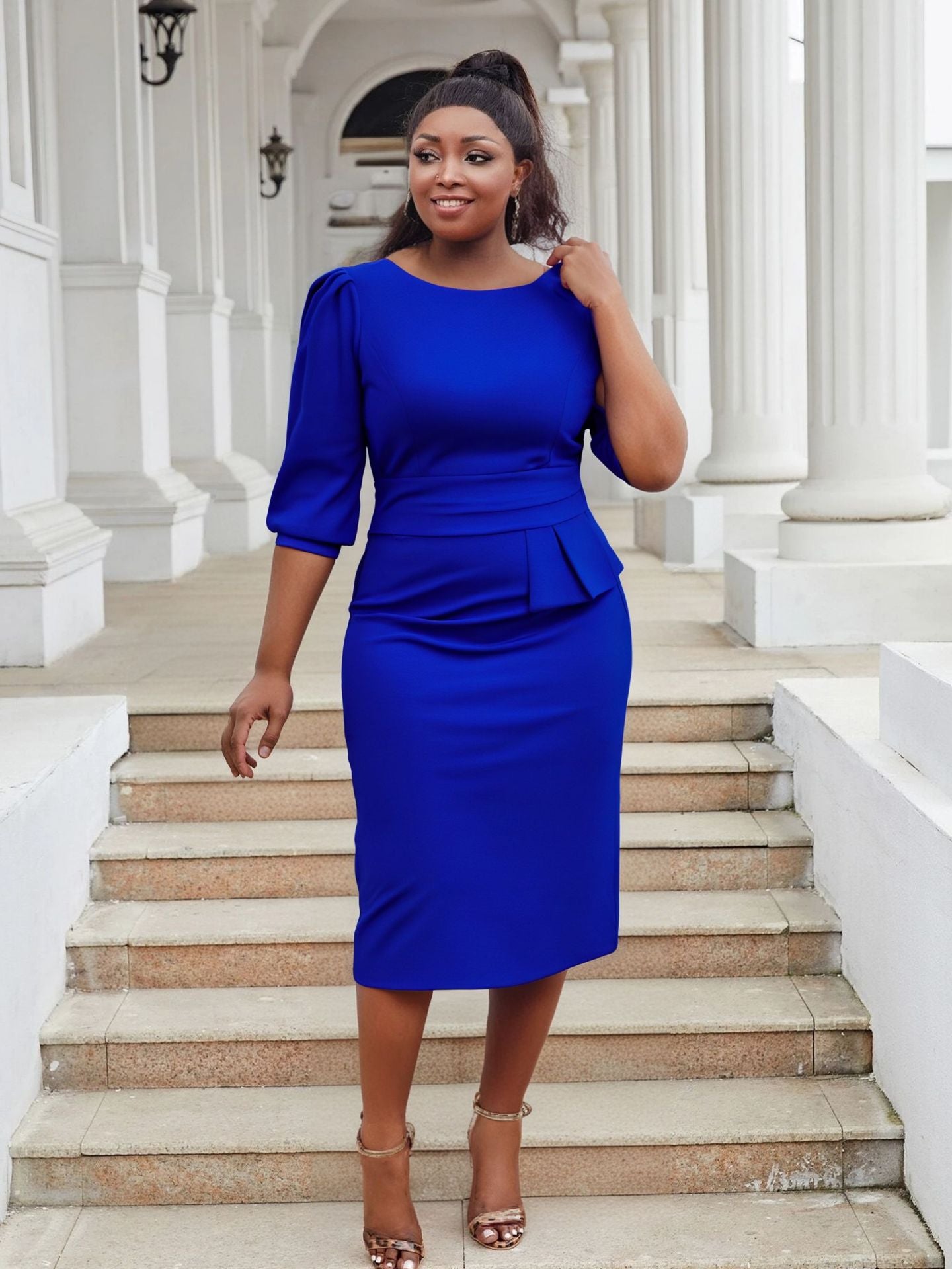 Plus Size Women o-neck pleated dress 11