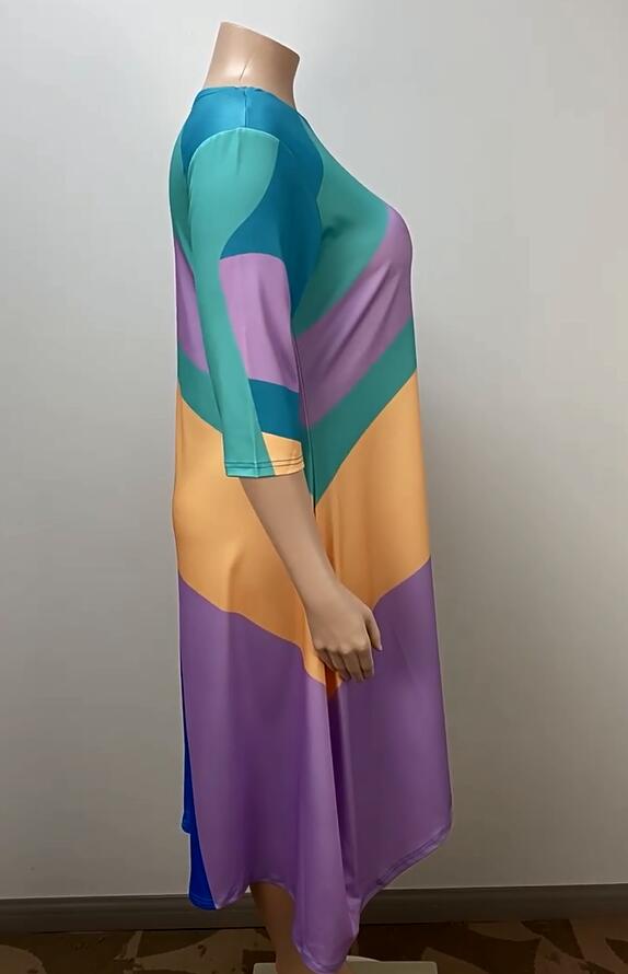 Plus Size Women Loose Print Elegant Casual Dress 4